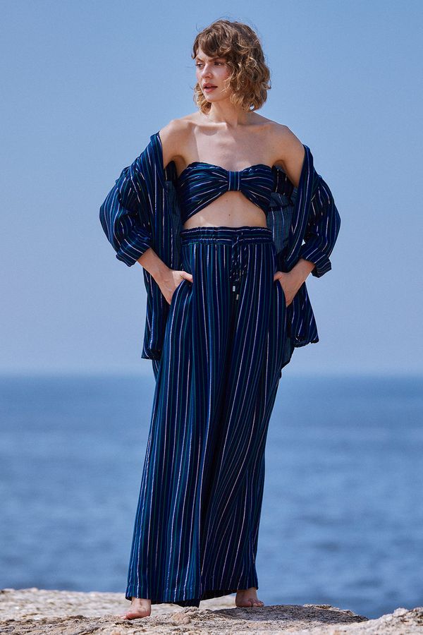 Top Navy - Azul,Listras