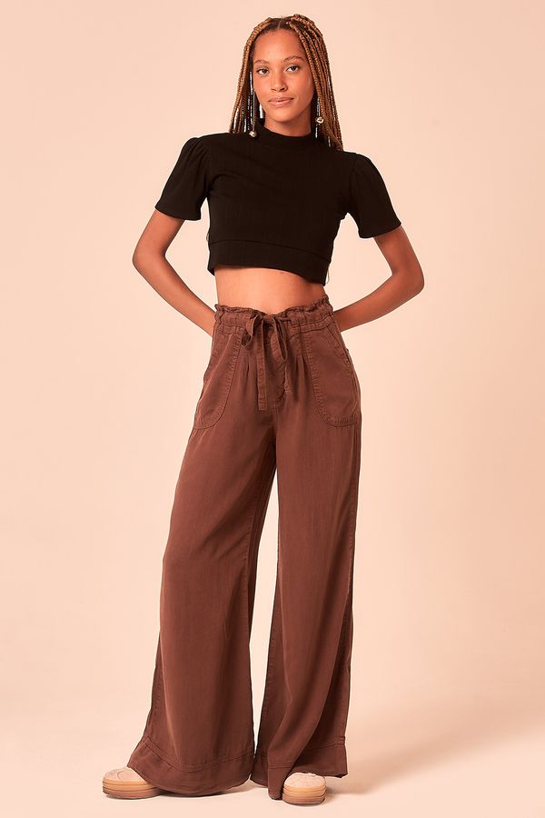 Calça Pantalona Tencel - Marrom