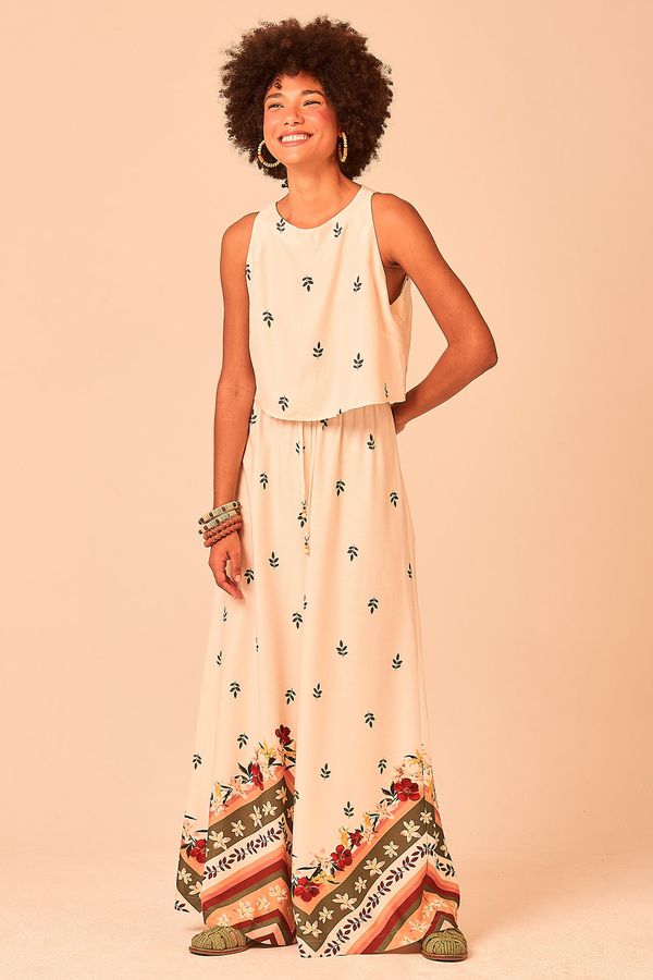 Calça Pantalona Chevron Floral - Estampado