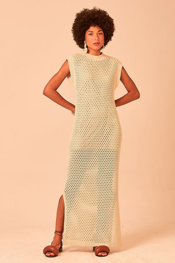 Vestido Tricot Grid - Areia