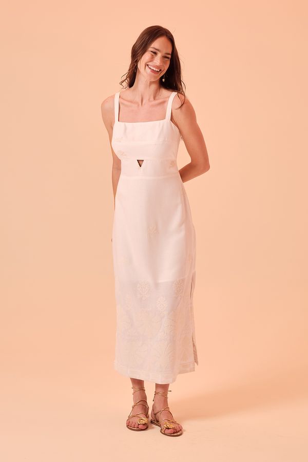 Vestido Cropped Bordado Tropical - Off