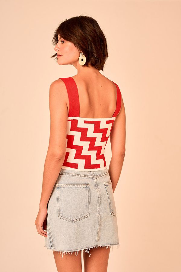Blusa Tricot Chevron - Vermelho
