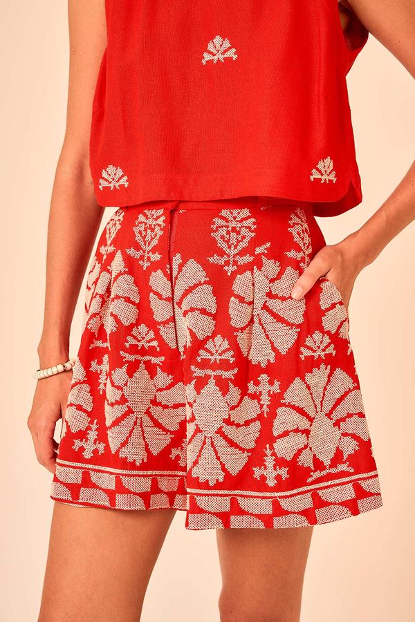 Short Bordado Tropical - Vermelho