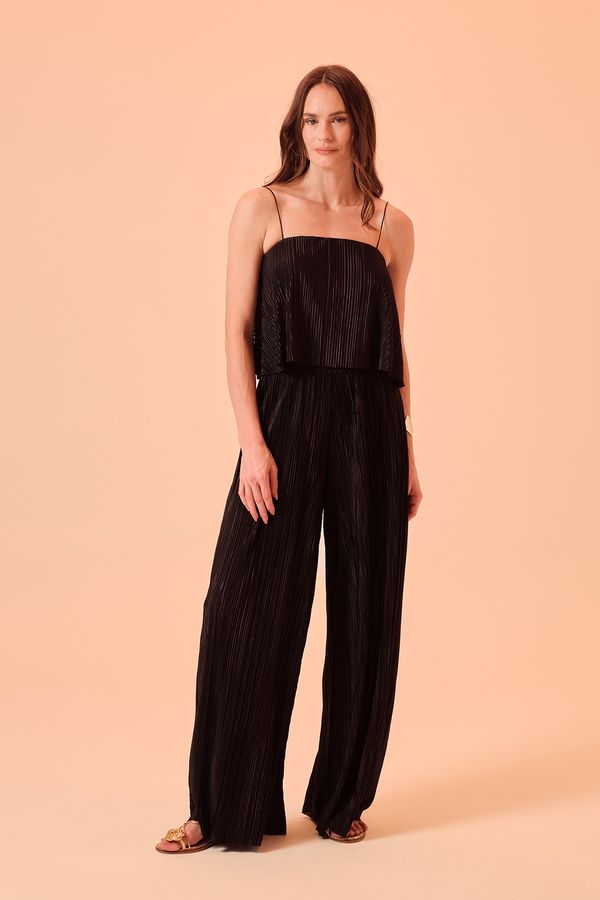 Calça Pantalona Malha Plissada - Preto