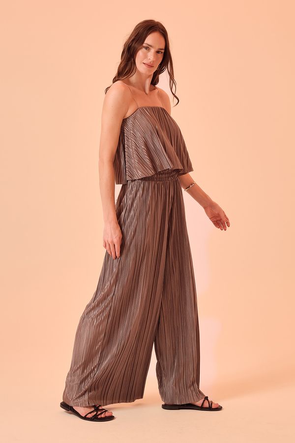 Calça Pantalona Malha Plissada - Prata
