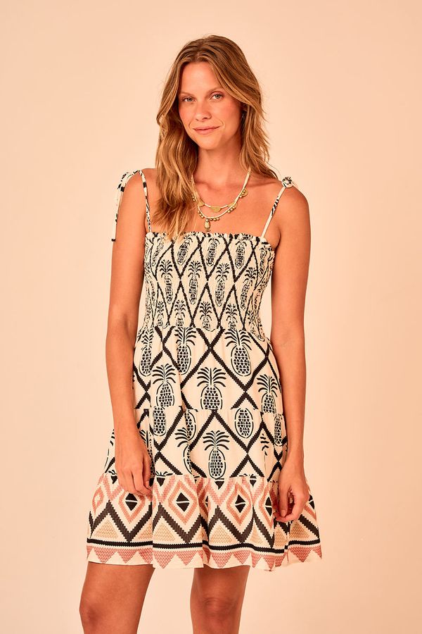 Vestido Curto Abacaxi Barrado - Estampado