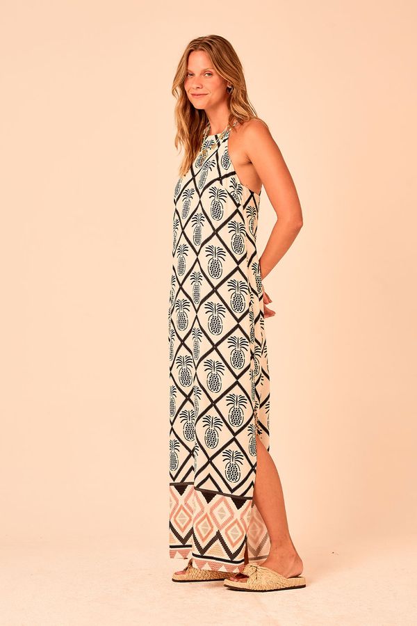 Vestido Longo Abacaxi Barrado - Estampado