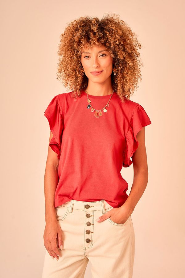 Blusa Manga Babado - Vermelho Rubi