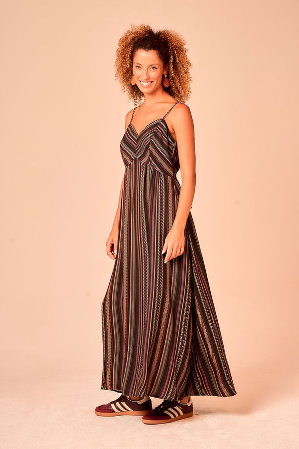 Vestido Cropped Listrado Bordado - Estampado