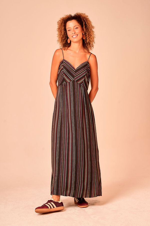Vestido Cropped Listrado Bordado - Estampado