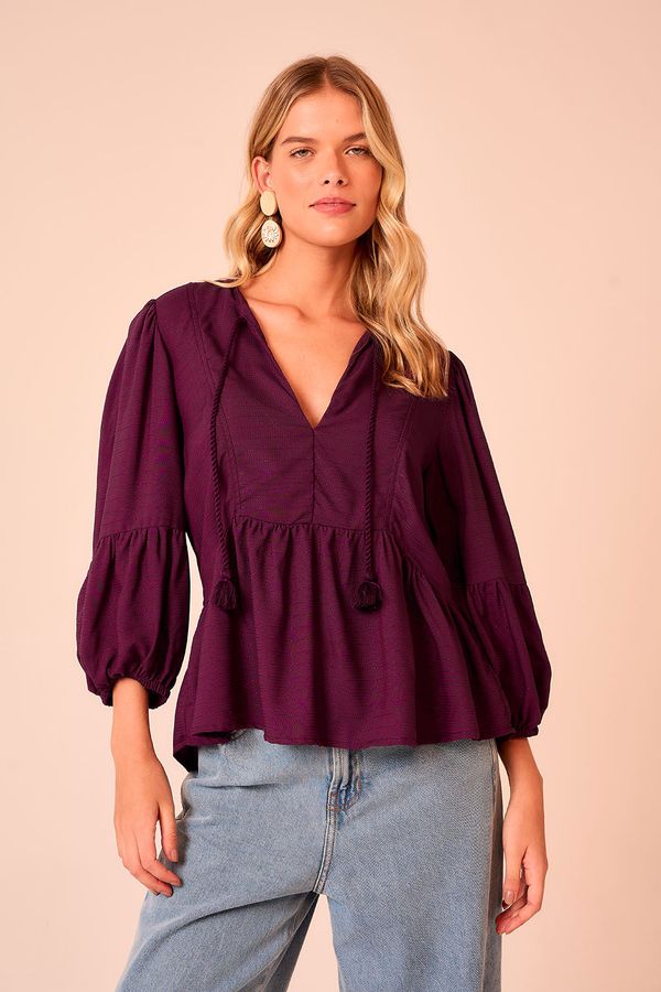 Blusa Bata Florenca - Roxo Berinjela
