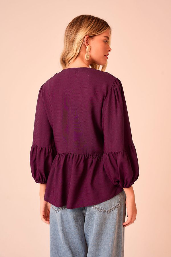 Blusa Bata Florenca - Roxo Berinjela