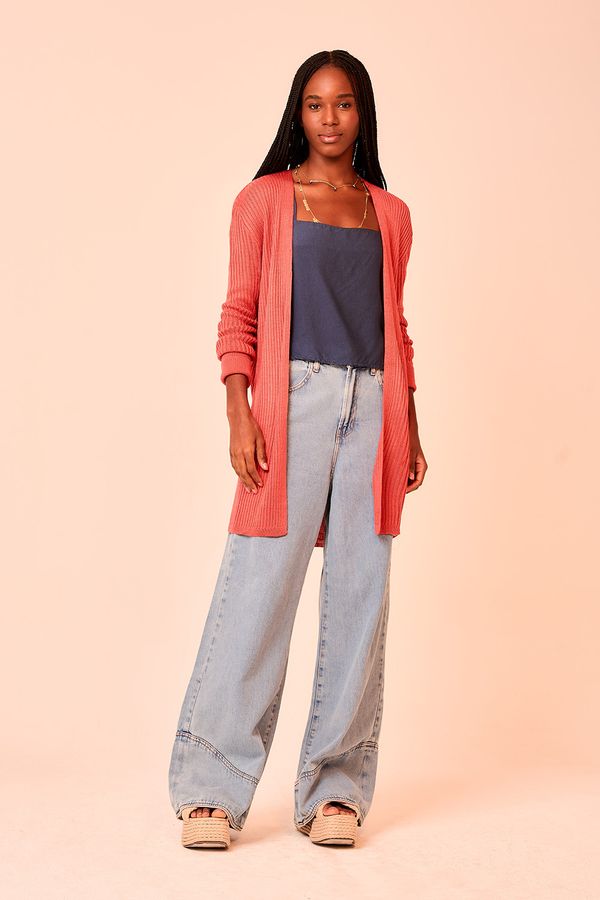 Cardigan Tricot Canelado - Rosa