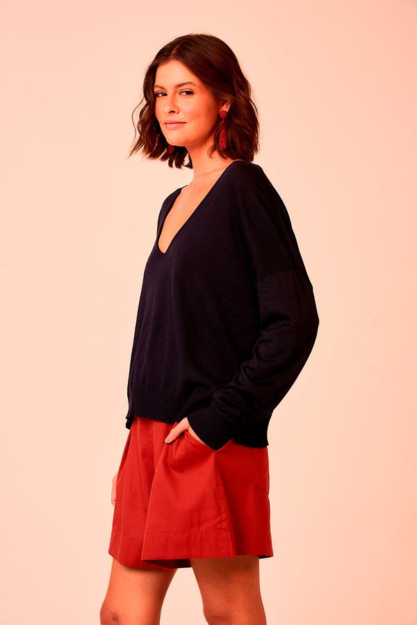 Blusa Tricot Manga Longa - Azul Petroleo