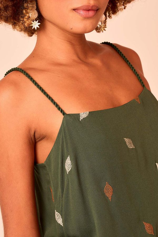 Blusa Folha Bordada - Verde Selva