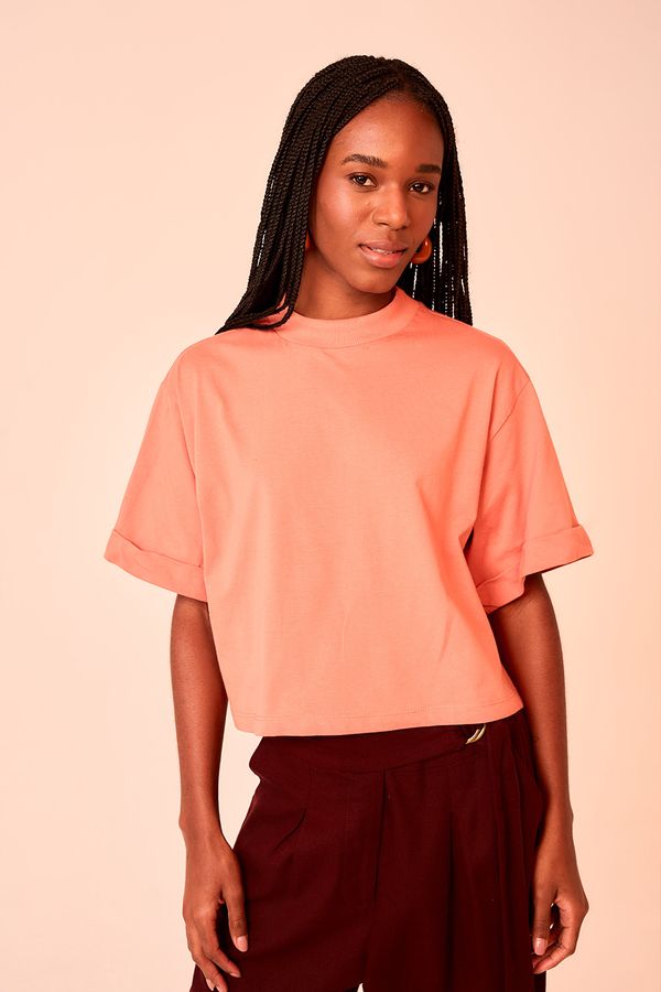t Shirt Malha Gola Alta - Laranja Paprica