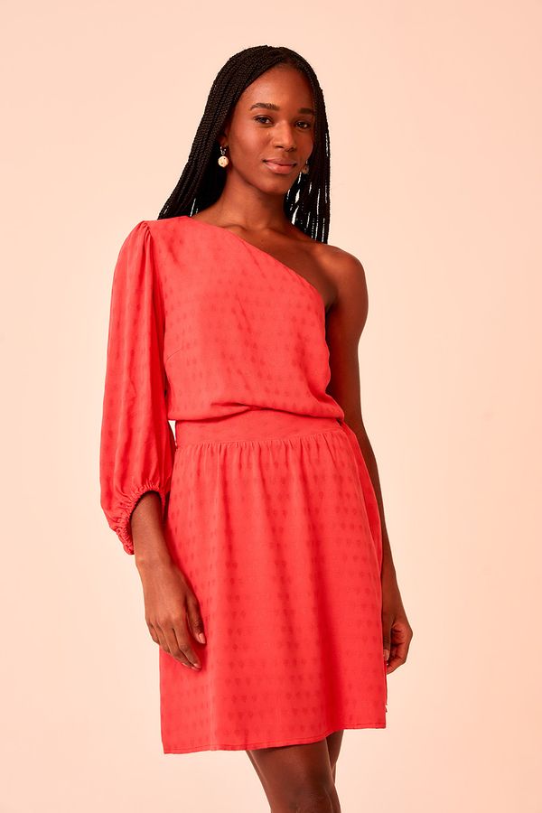 Vestido Curto Poa Maquinetado - Vermelho Rubi