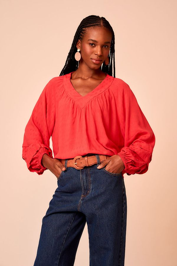 Blusa Poa Maquinetado - Vermelho Rubi
