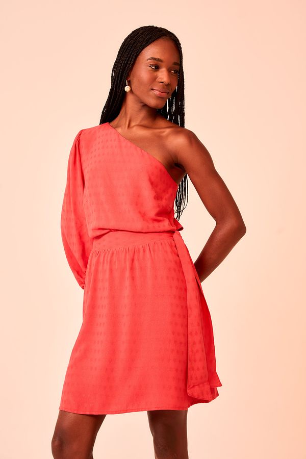 Vestido Curto Poa Maquinetado - Vermelho Rubi