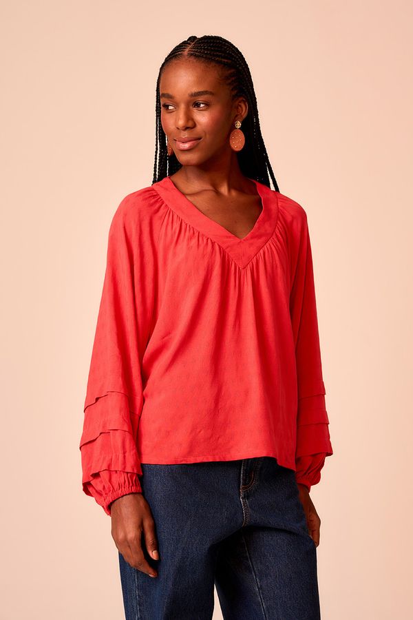 Blusa Poa Maquinetado - Vermelho Rubi